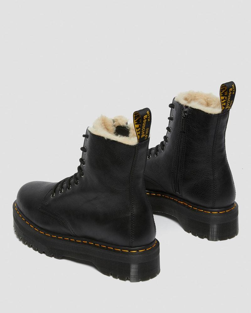 Women's Dr Martens Jadon Leather Faux Fur Lined Platform Ankle Boots Black | AU 59YXF